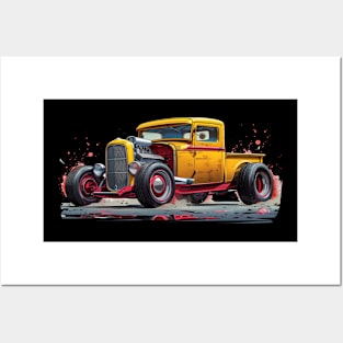 Yellow Hot Rod Truck Custom Classic Truck Retro Style Hot Rod Posters and Art